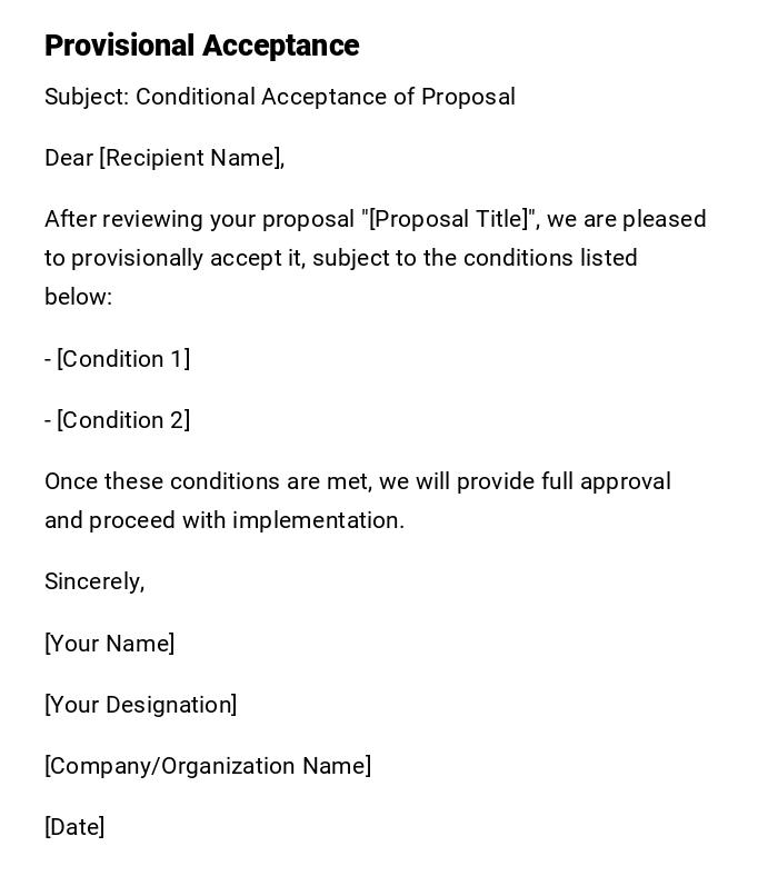 Provisional Acceptance Provisional Acceptance