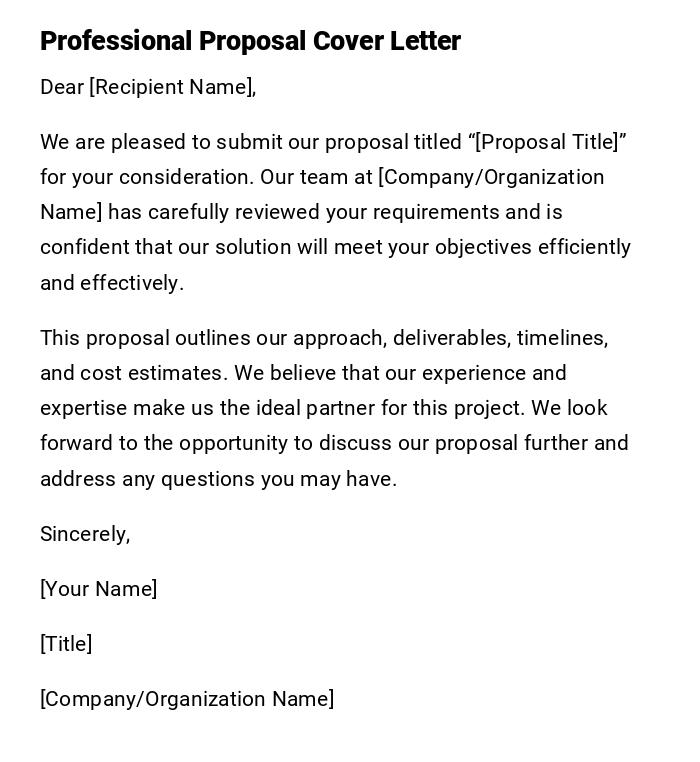 Professional Proposal Cover Letter