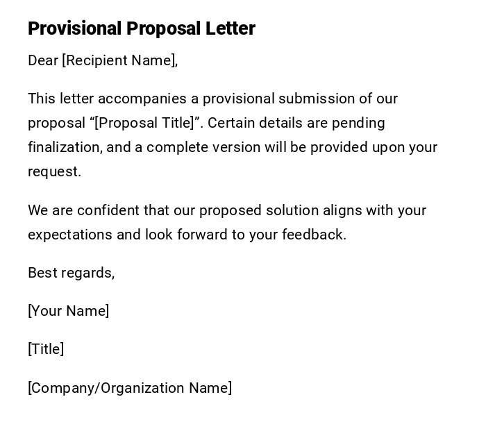 Provisional Proposal Letter