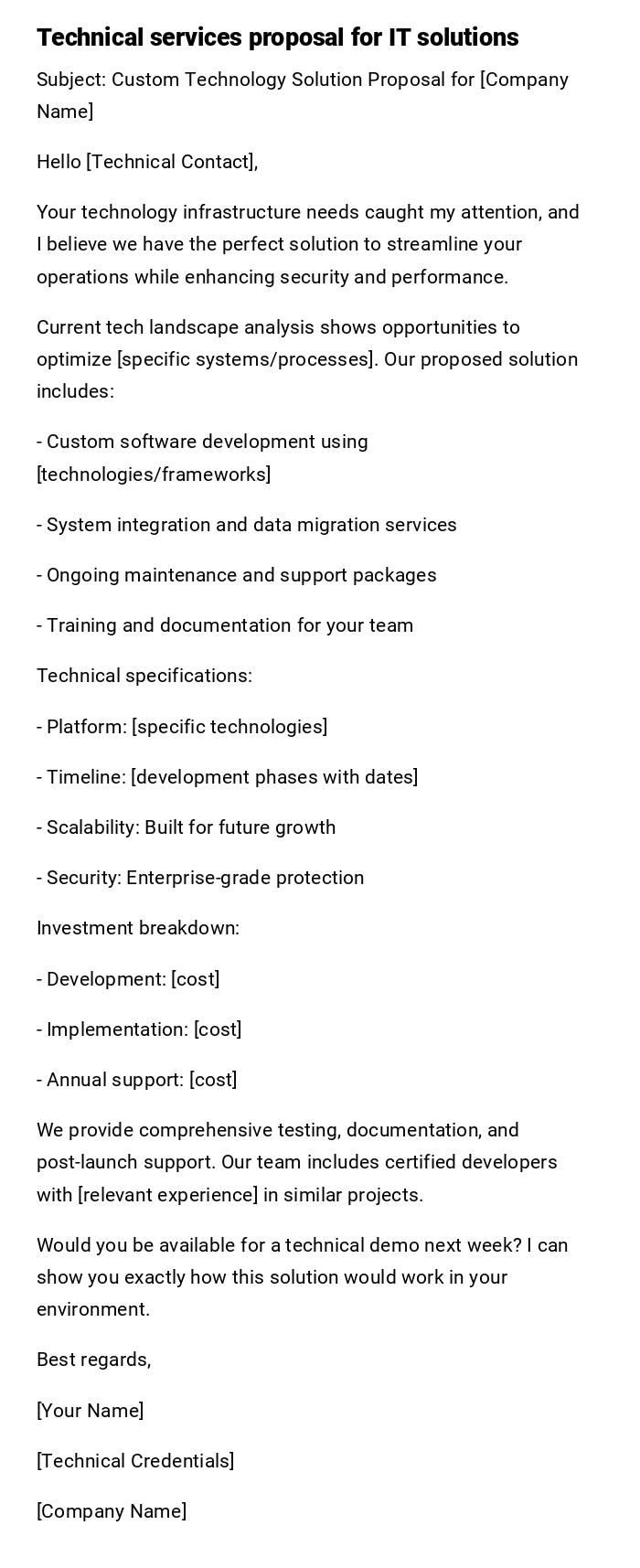 Technical services proposal for IT solutions