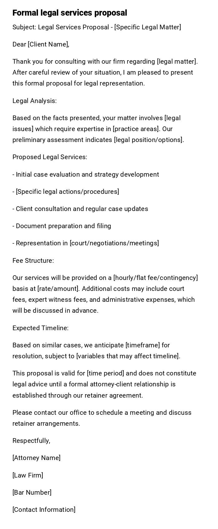 Formal legal services proposal