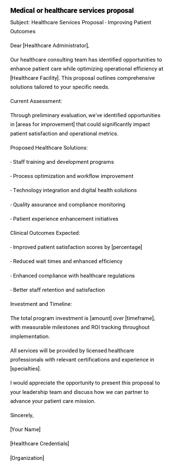 Medical or healthcare services proposal