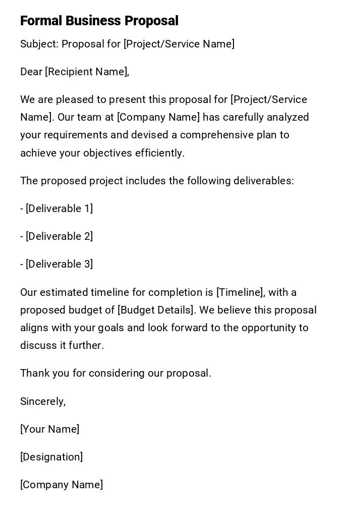 Formal Business Proposal Formal Business Proposal