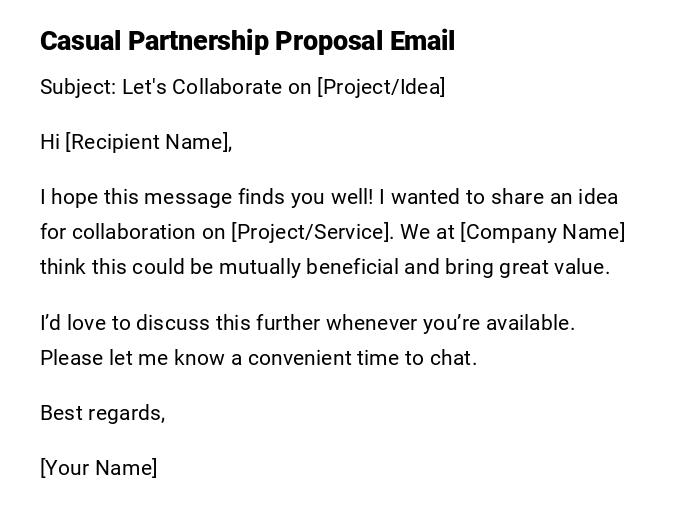 Casual Partnership Proposal Email Casual Partnership Proposal Email