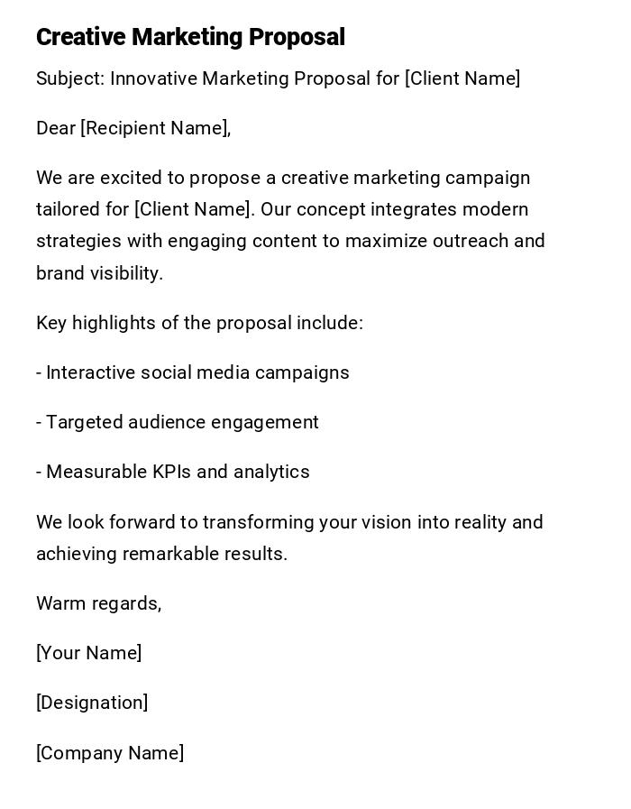 Creative Marketing Proposal Creative Marketing Proposal