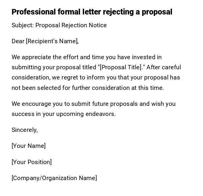 Professional formal letter rejecting a proposal Professional formal letter rejecting a proposal