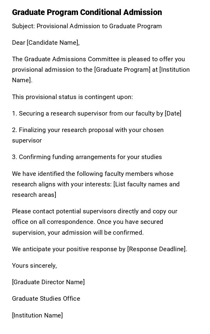 Graduate Program Conditional Admission Graduate Program Conditional Admission