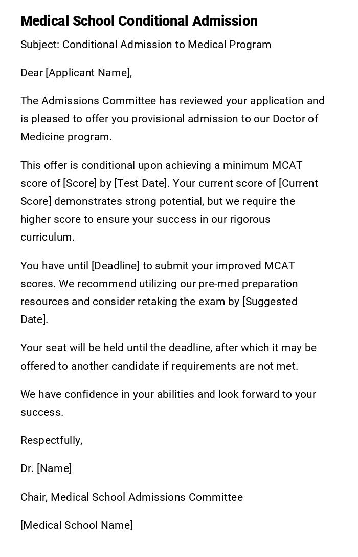 Medical School Conditional Admission Medical School Conditional Admission
