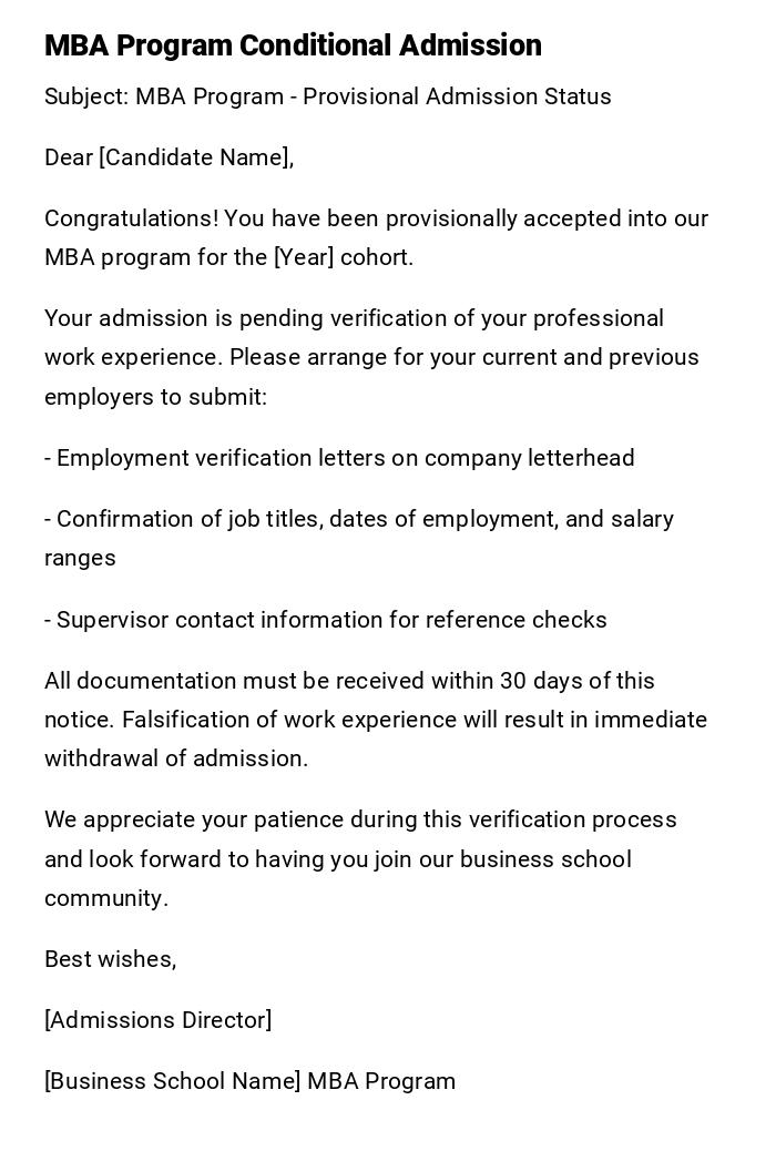 MBA Program Conditional Admission MBA Program Conditional Admission