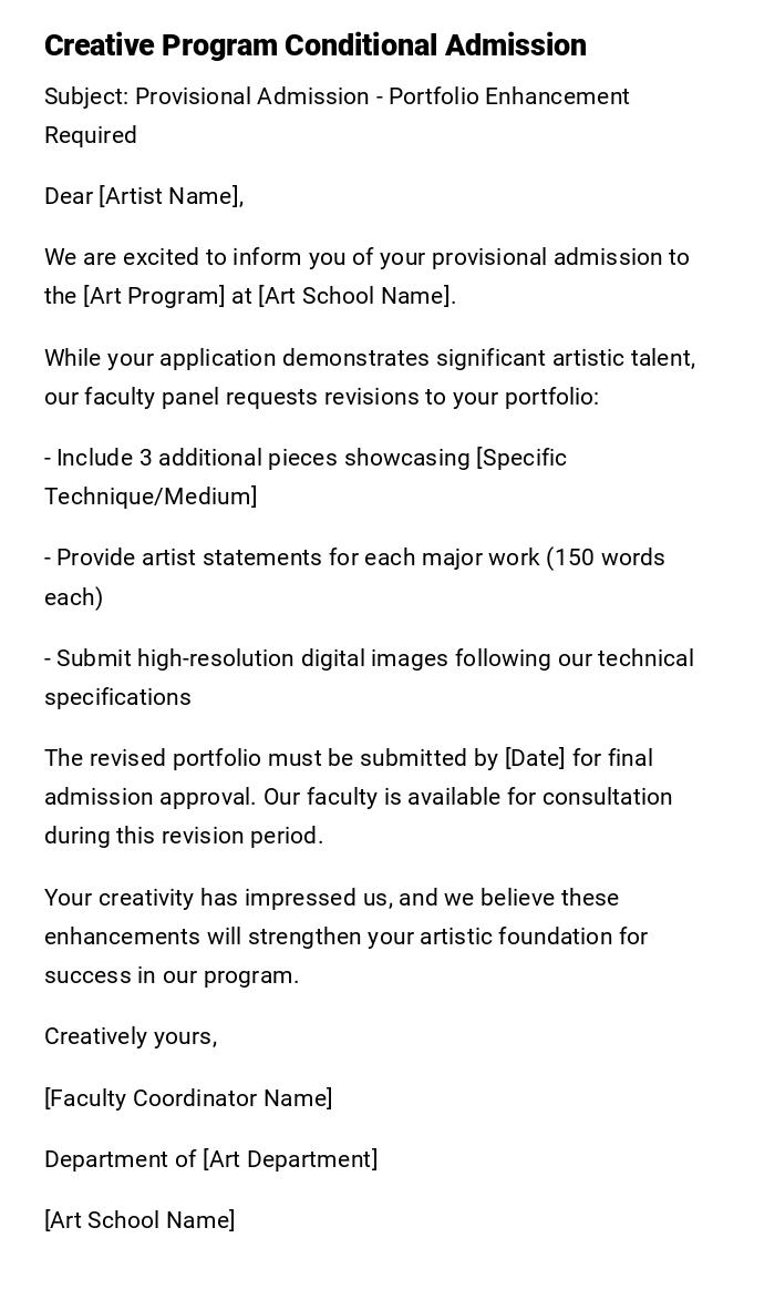 Creative Program Conditional Admission Creative Program Conditional Admission