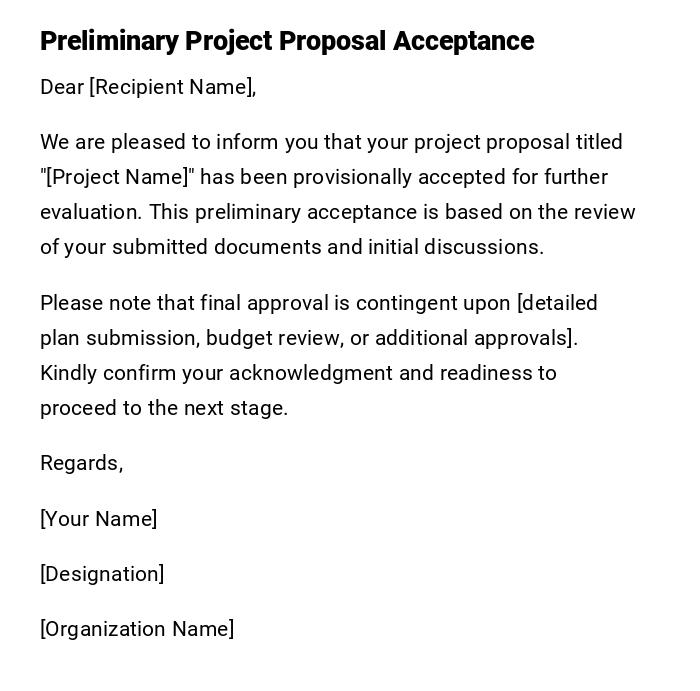 Preliminary Project Proposal Acceptance Preliminary Project Proposal Acceptance