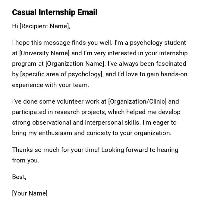 Casual Internship Email Casual Internship Email