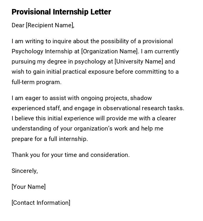 Provisional Internship Letter Provisional Internship Letter