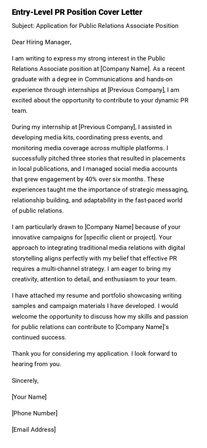 Entry-Level PR Position Cover Letter Entry-Level PR Position Cover Letter