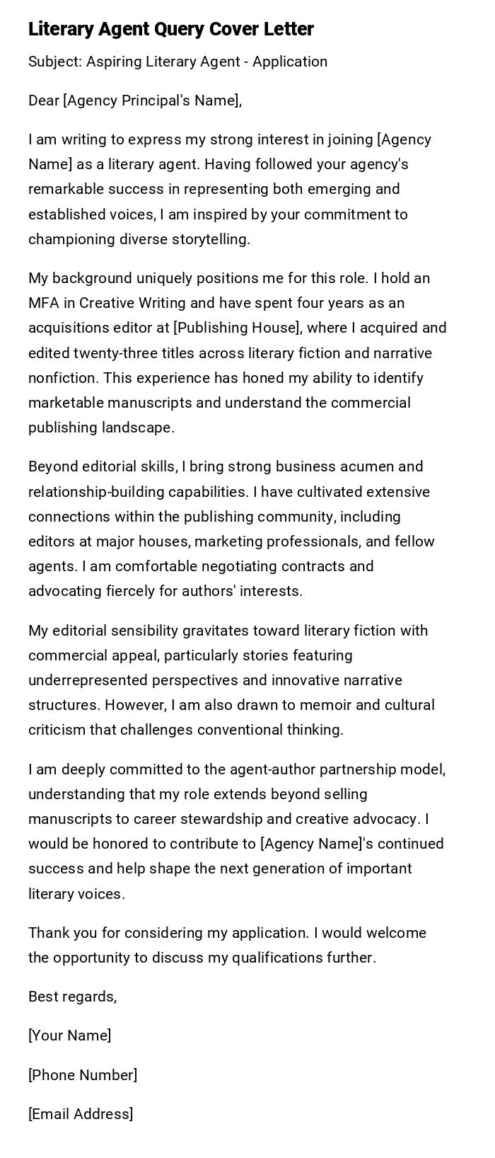 Literary Agent Query Cover Letter Literary Agent Query Cover Letter