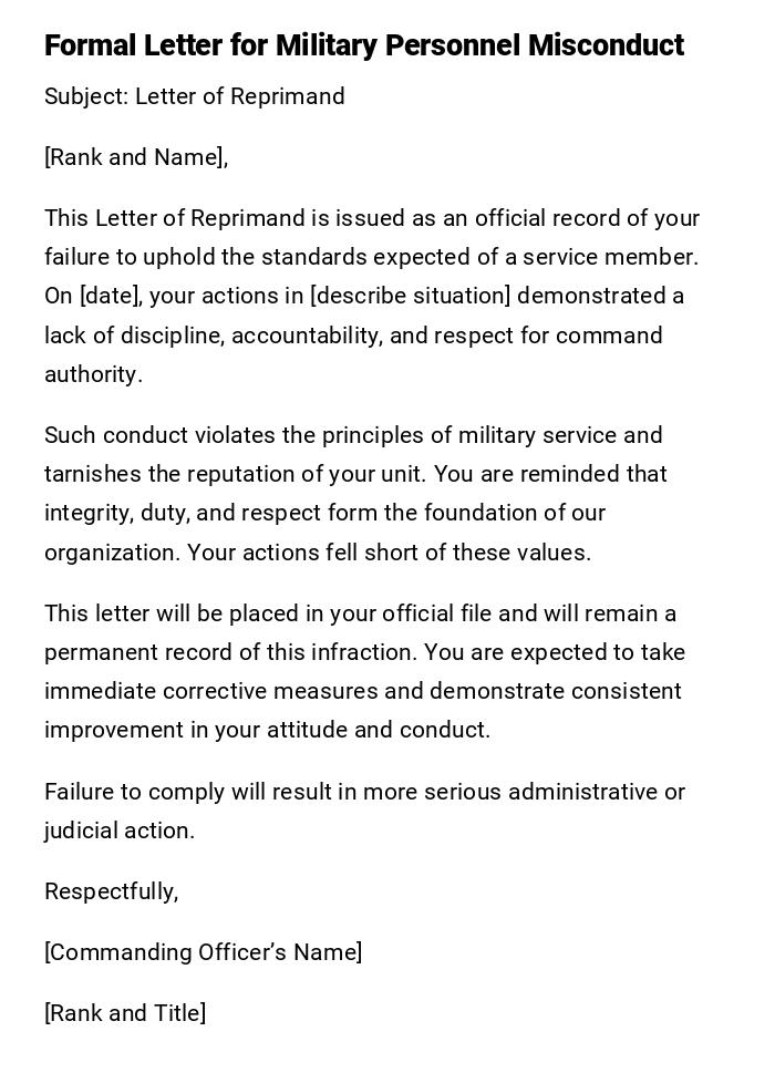 Formal Letter for Military Personnel Misconduct Formal Letter for Military Personnel Misconduct