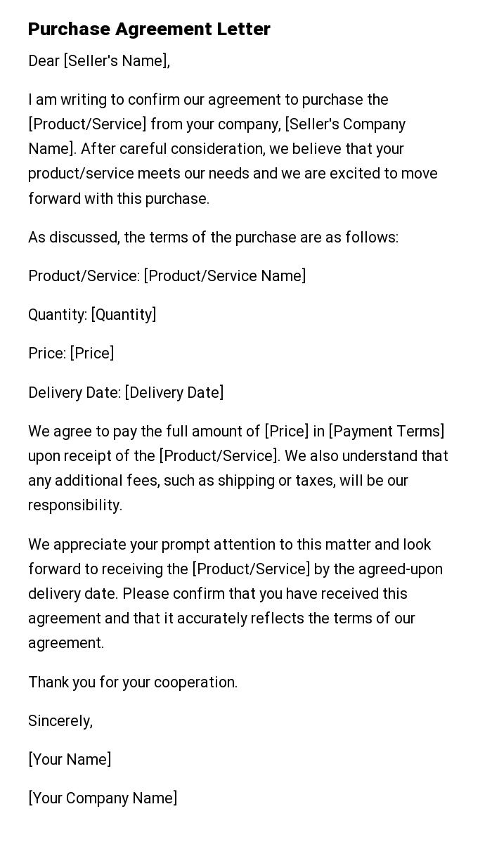 Purchase Agreement Letter