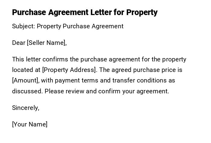 Purchase Agreement Letter for Property Purchase Agreement Letter for Property