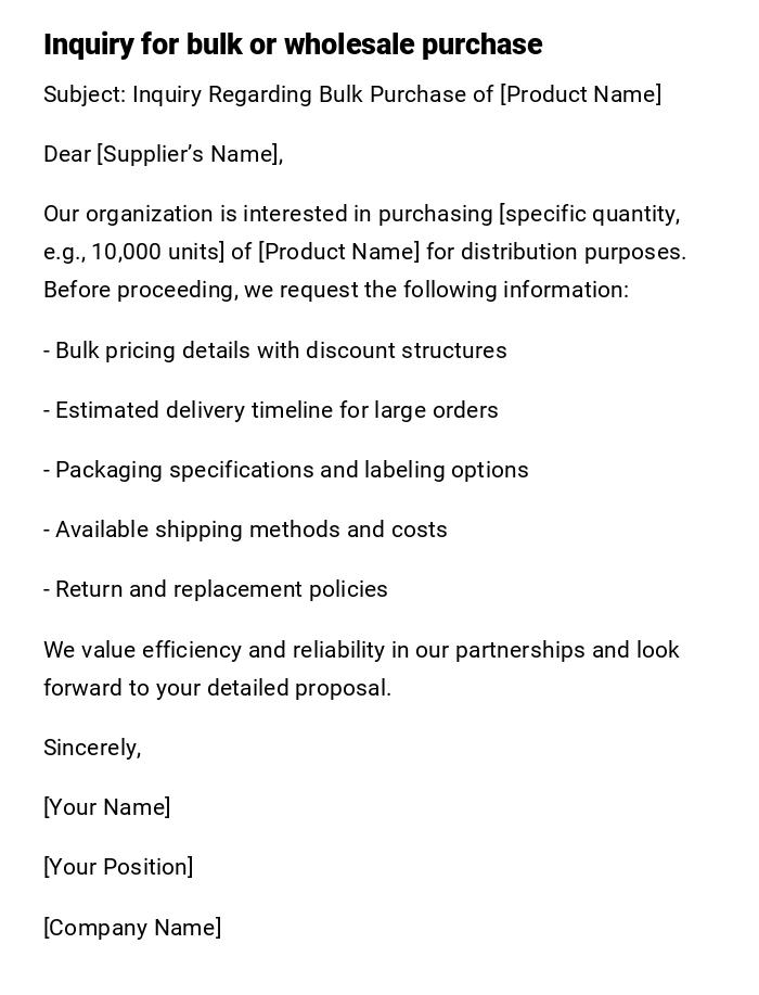 Inquiry for bulk or wholesale purchase