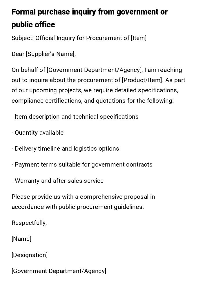 Formal purchase inquiry from government or public office