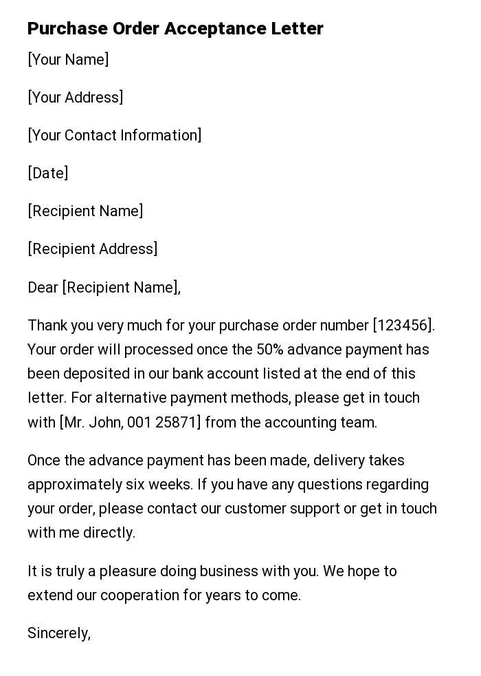 Purchase Order Acceptance Letter