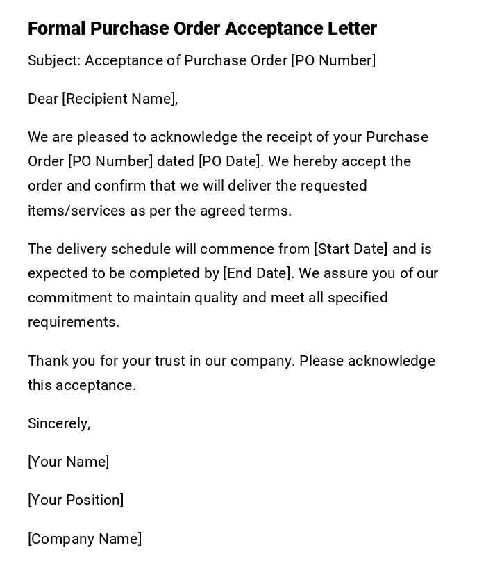 Formal Purchase Order Acceptance Letter