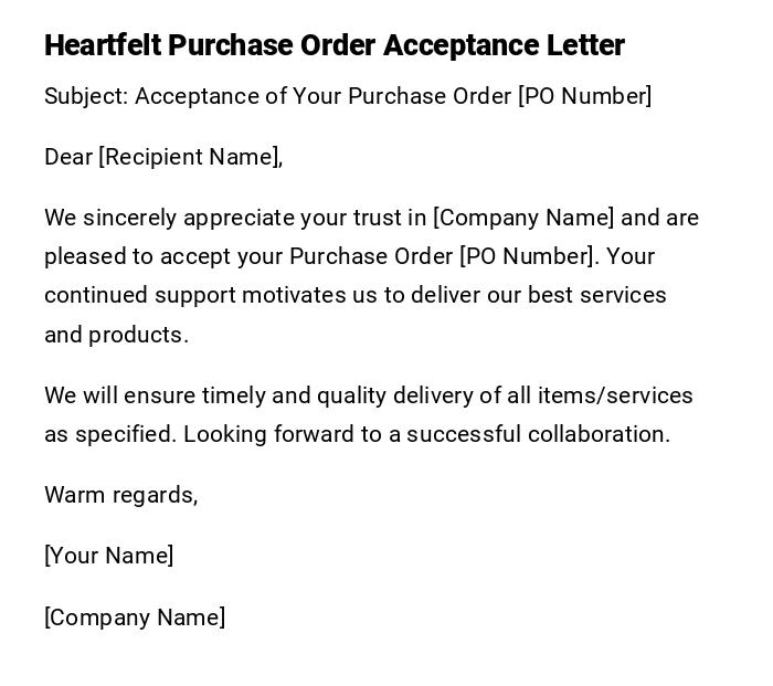 Heartfelt Purchase Order Acceptance Letter