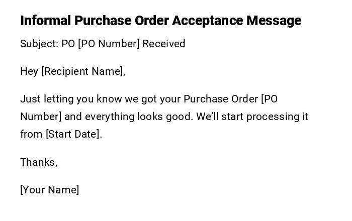 Informal Purchase Order Acceptance Message