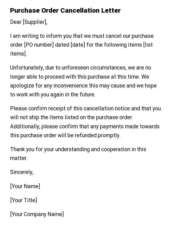 Purchase Order Cancellation Letter
