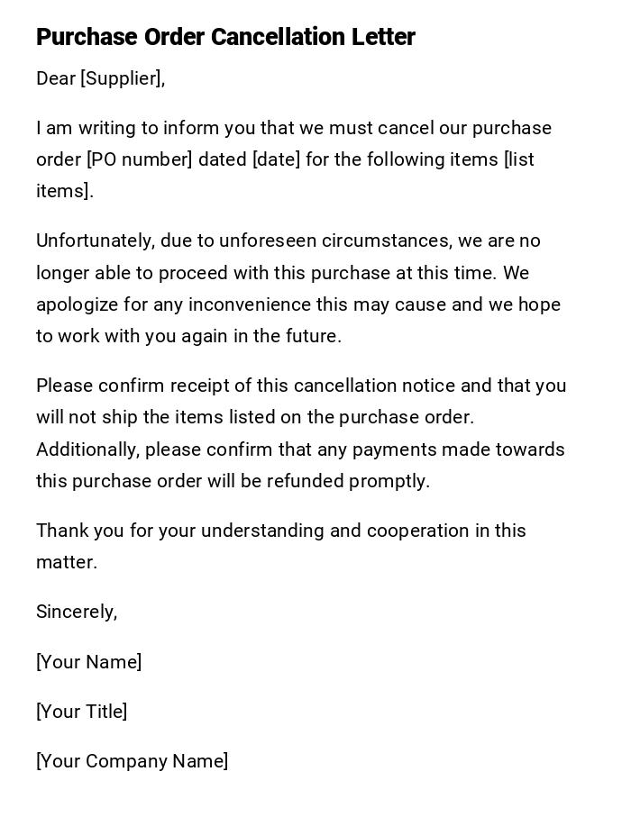 Purchase Order Cancellation Letter