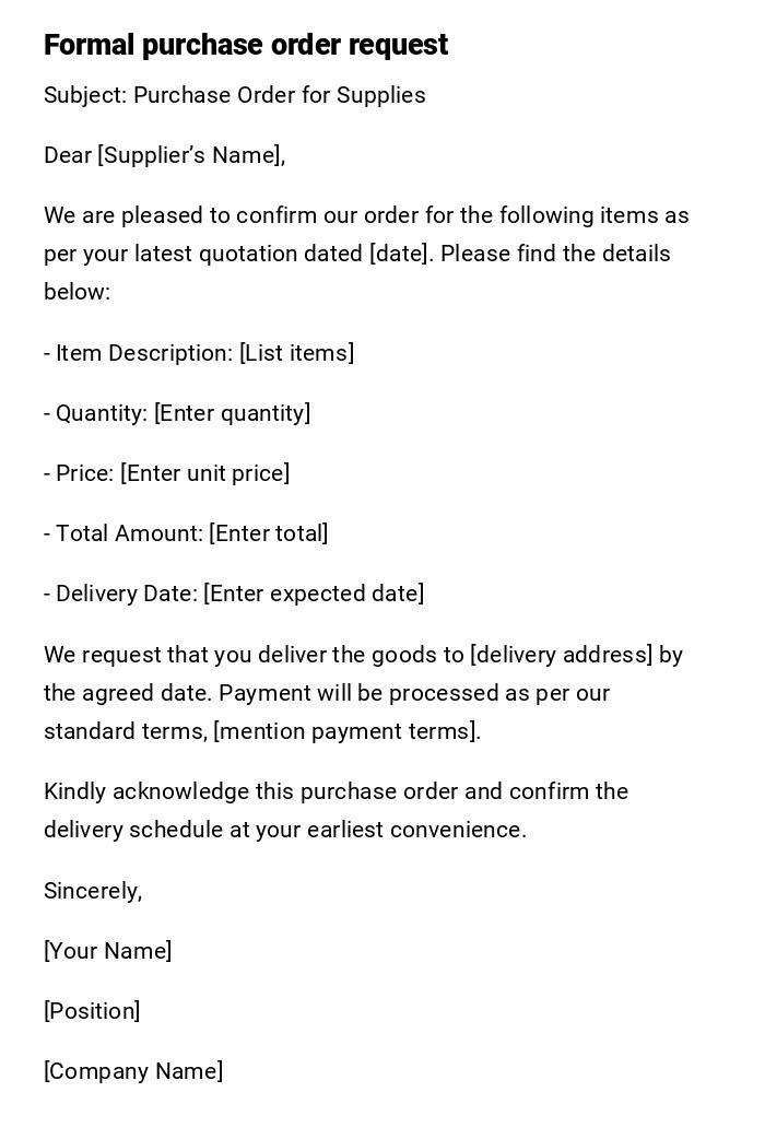 Formal purchase order request