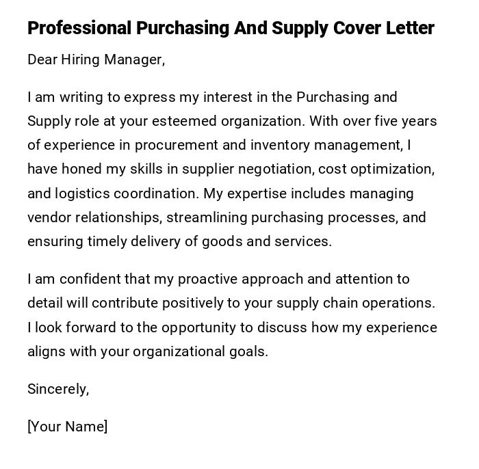 Professional Purchasing And Supply Cover Letter Professional Purchasing And Supply Cover Letter