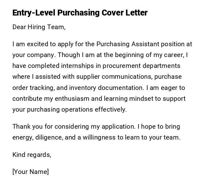 Entry-Level Purchasing Cover Letter Entry-Level Purchasing Cover Letter