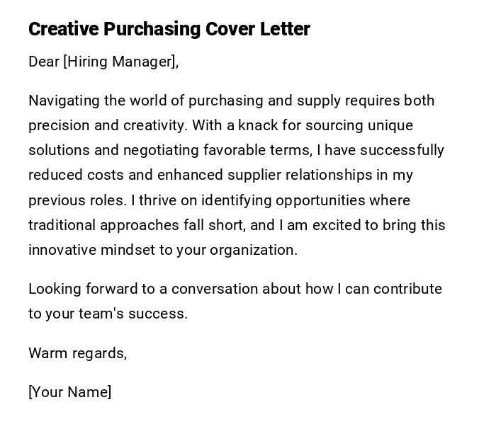 Creative Purchasing Cover Letter Creative Purchasing Cover Letter