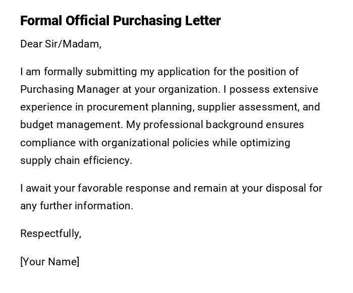 Formal Official Purchasing Letter Formal Official Purchasing Letter