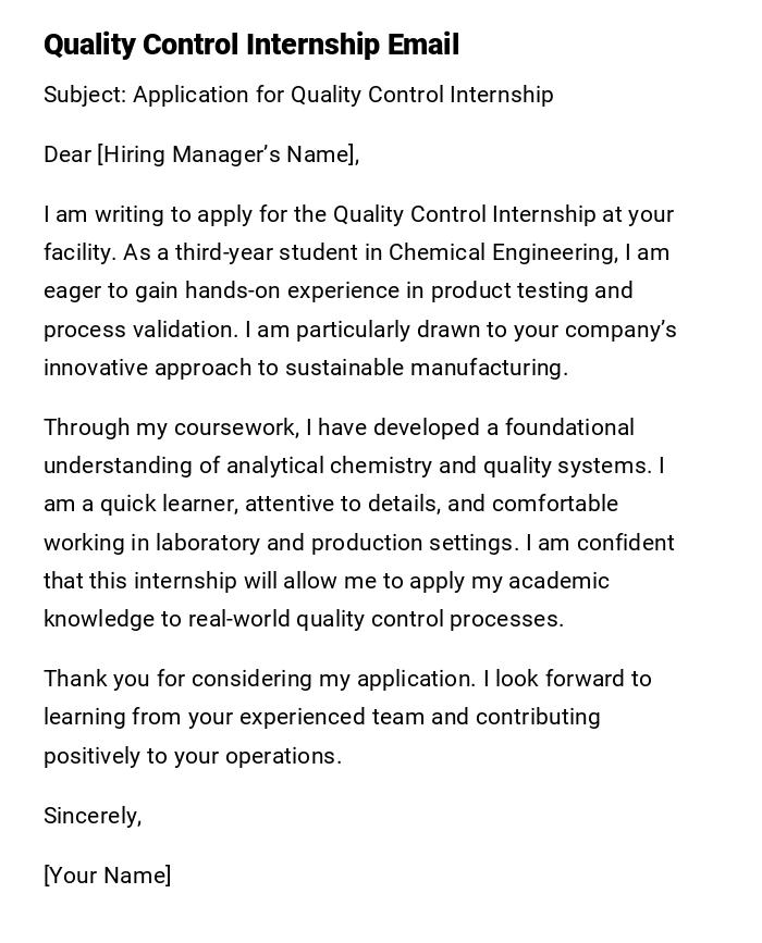 Quality Control Internship Email Quality Control Internship Email