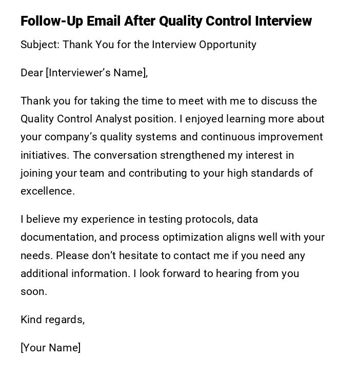 Follow-Up Email After Quality Control Interview Follow-Up Email After Quality Control Interview