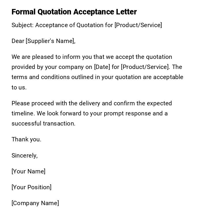 Formal Quotation Acceptance Letter