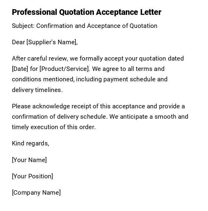 Professional Quotation Acceptance Letter