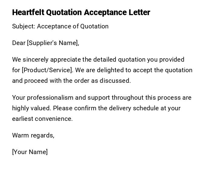 Heartfelt Quotation Acceptance Letter