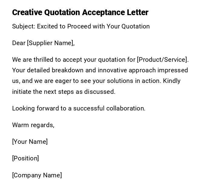Creative Quotation Acceptance Letter Creative Quotation Acceptance Letter