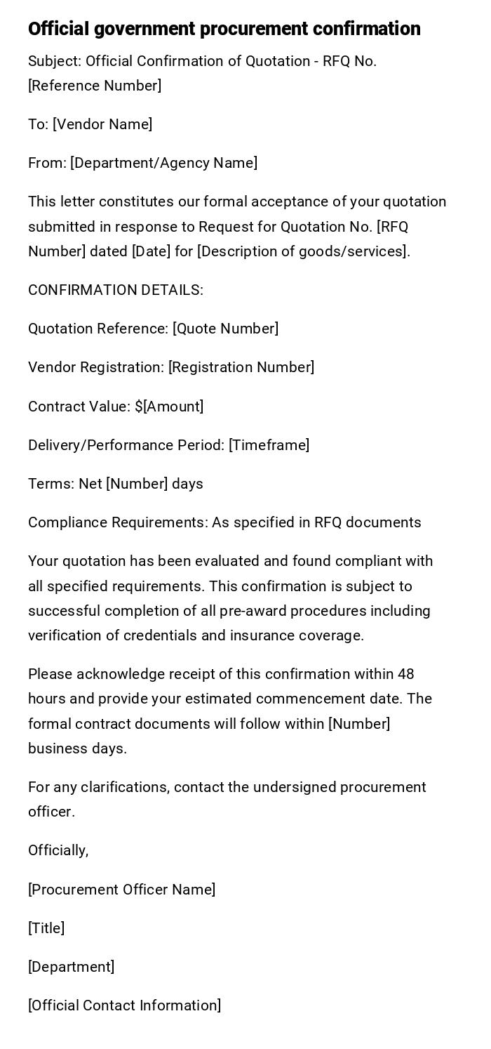 Official government procurement confirmation