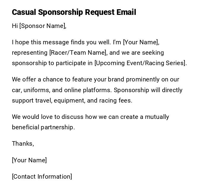 Casual Sponsorship Request Email Casual Sponsorship Request Email
