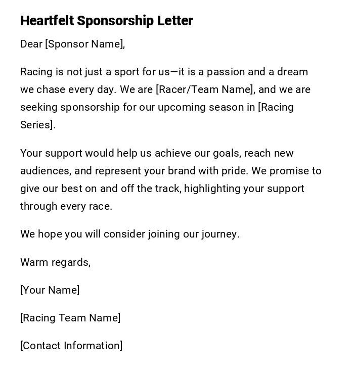 Heartfelt Sponsorship Letter Heartfelt Sponsorship Letter