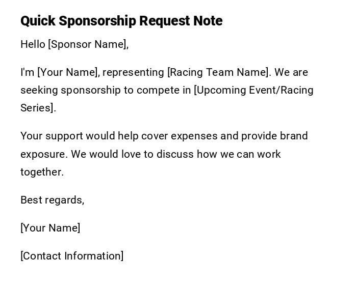 Quick Sponsorship Request Note Quick Sponsorship Request Note
