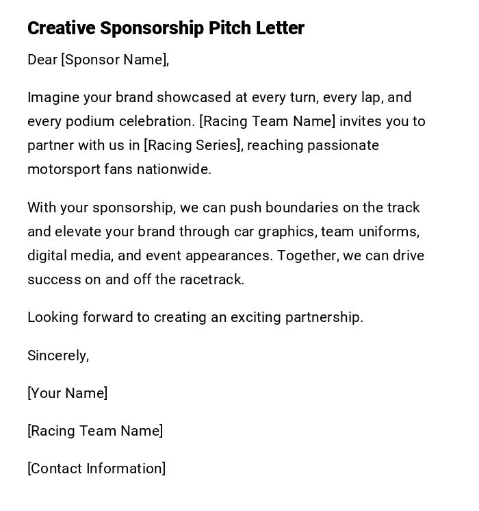 Creative Sponsorship Pitch Letter Creative Sponsorship Pitch Letter