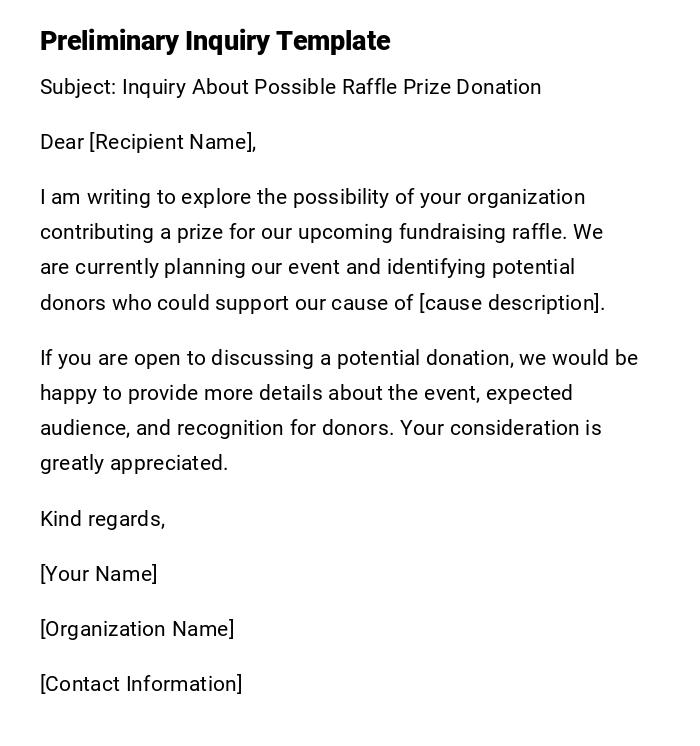 Preliminary Inquiry Template Preliminary Inquiry Template
