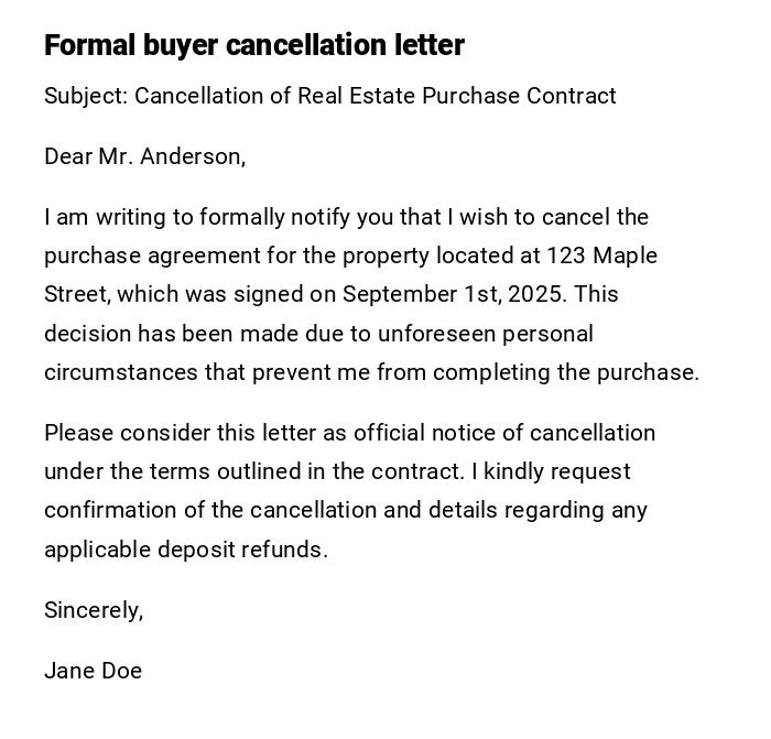 Formal buyer cancellation letter