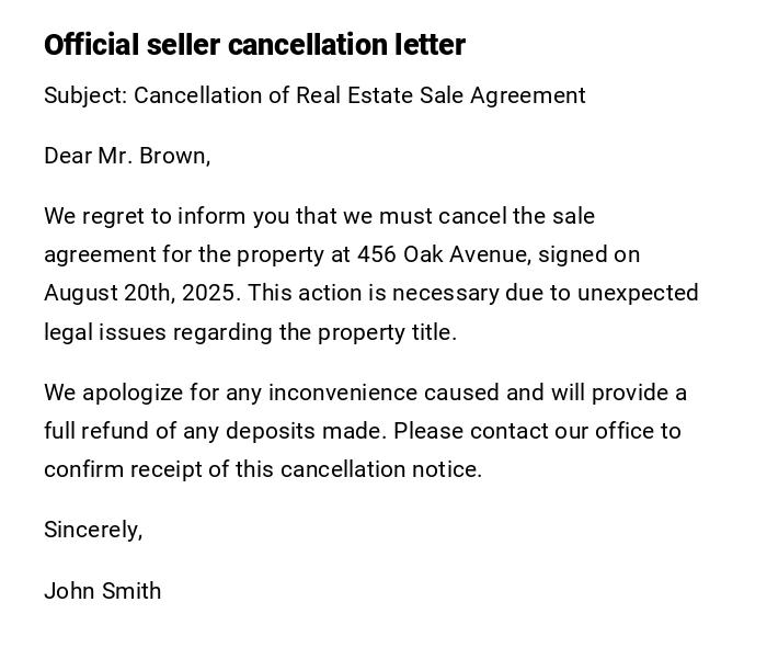 Official seller cancellation letter