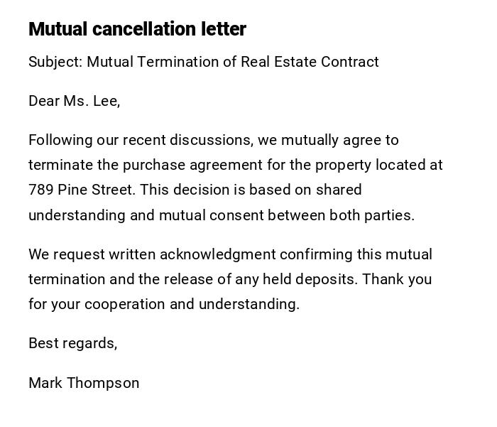 Mutual cancellation letter